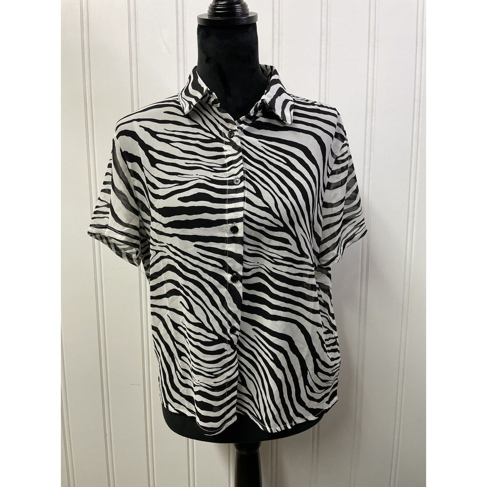 NWT Princess Polly Zebra Short Sleeve Button‎ Down Tunic Blouse Size 4
